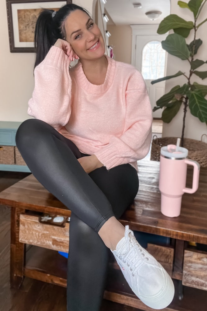Pink Ribbed Cuff Sweater