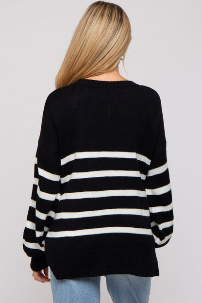 Black Striped Oversized Side Slit Maternity Sweater
