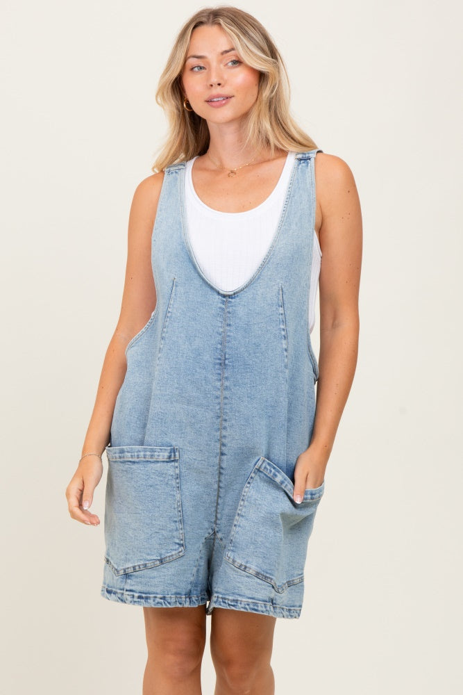 Light Blue Denim Scoop Neck Short Overall
