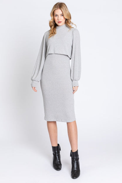 Heather Grey Rib Knit Mock Neck Maternity Nursing Dress