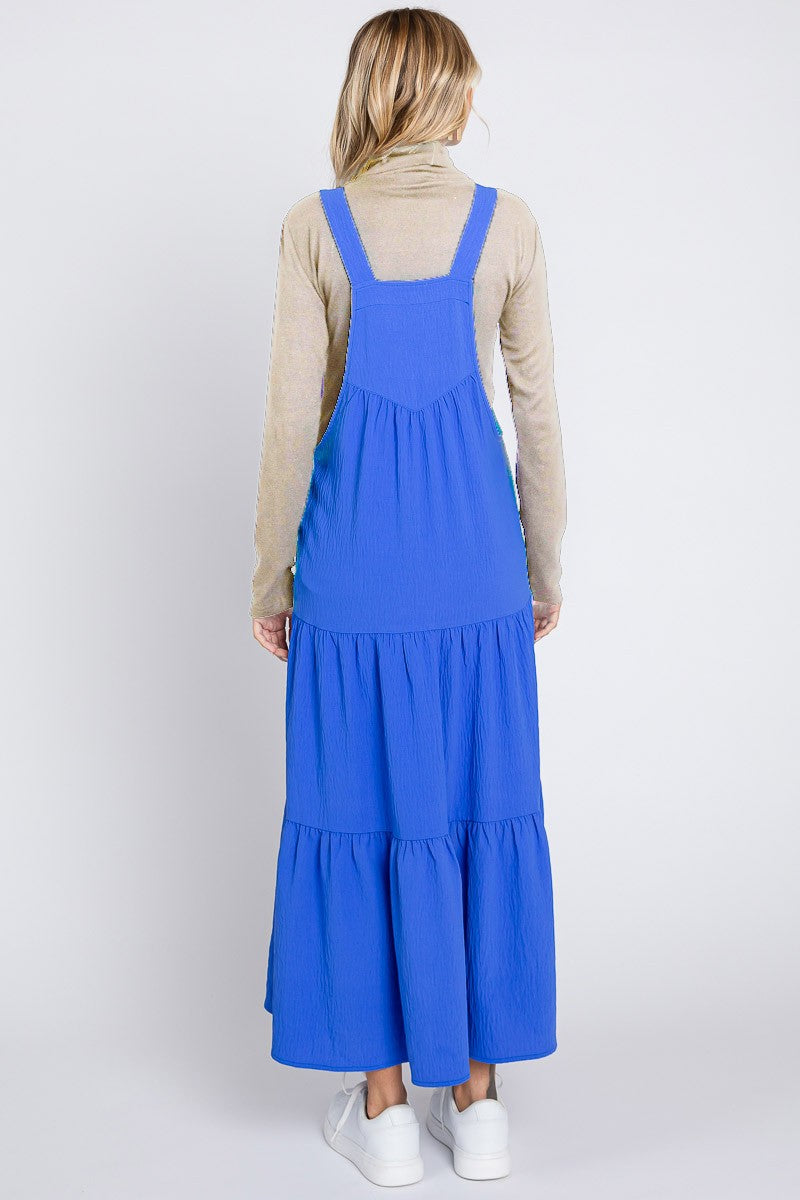 Royal Button Sling Tiered Maternity Midi Dress