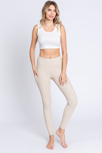 Beige Ribbed Maternity Active Leggings