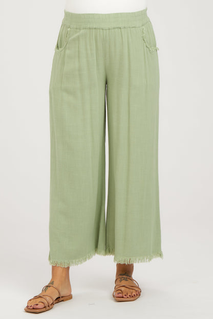 Sage Linen Frayed Hem Crop Maternity Pants