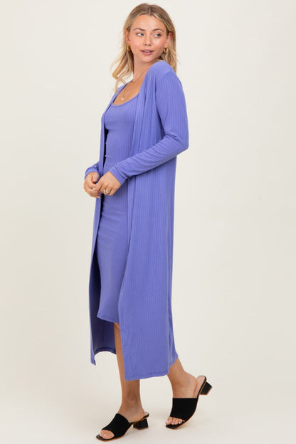 Light Purple Ribbed Cardigan 2 Piece Set