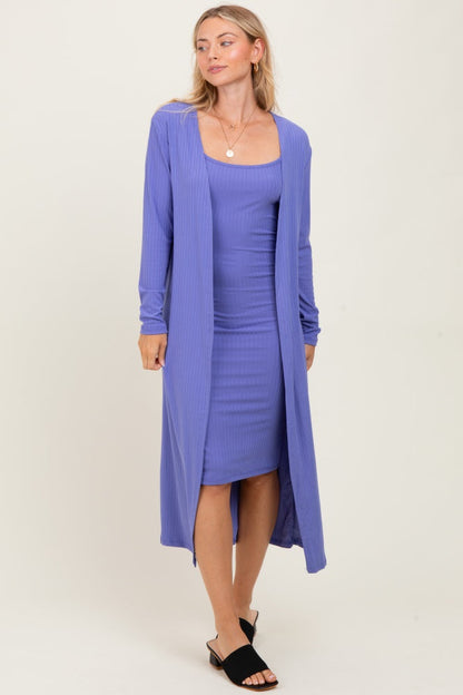 Light Purple Ribbed Cardigan 2 Piece Set