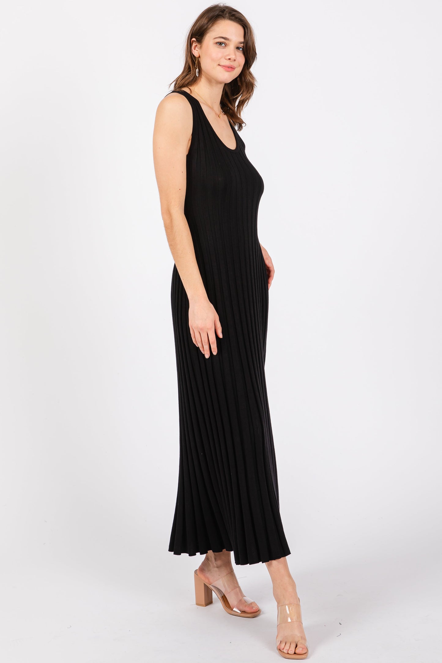 Black Sleeveless Knit Maxi Dress
