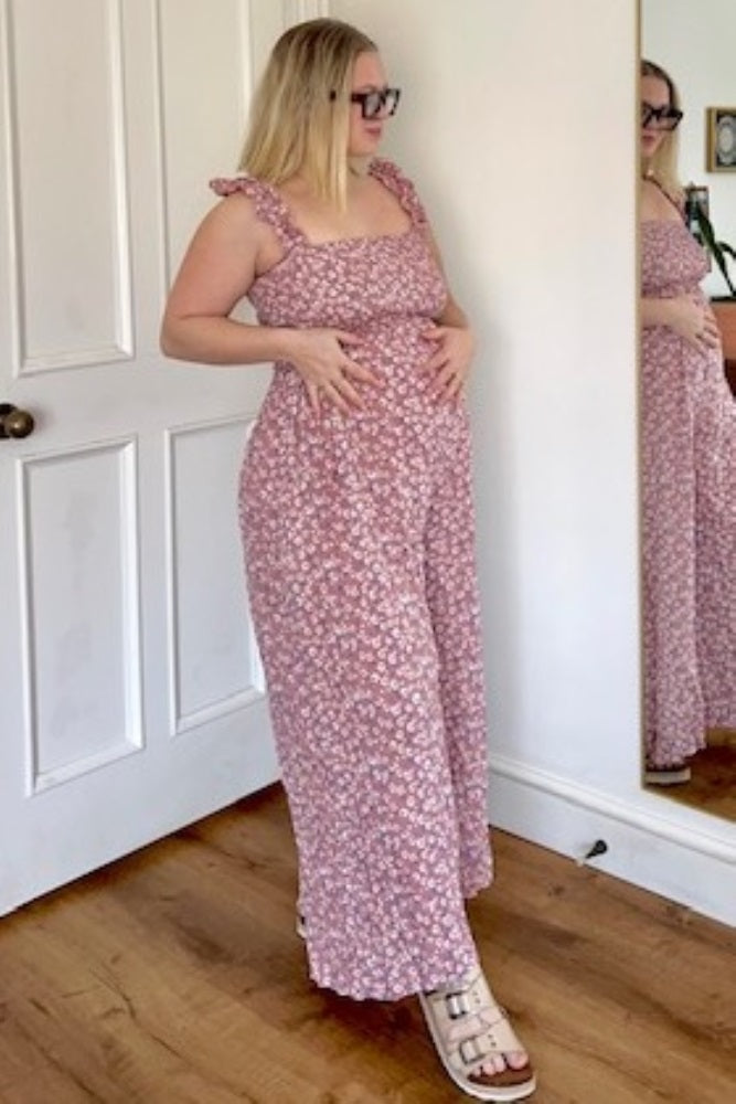 Mauve Floral Flowy Maternity Jumpsuit